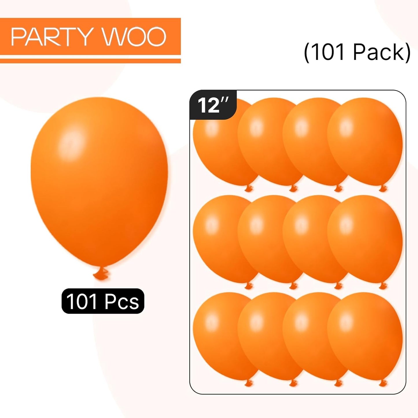 PartyWoo Orange Balloons - 101pcs 12 Inch Fall Latex Helium Balloons for Birthday & Baby Shower Decor