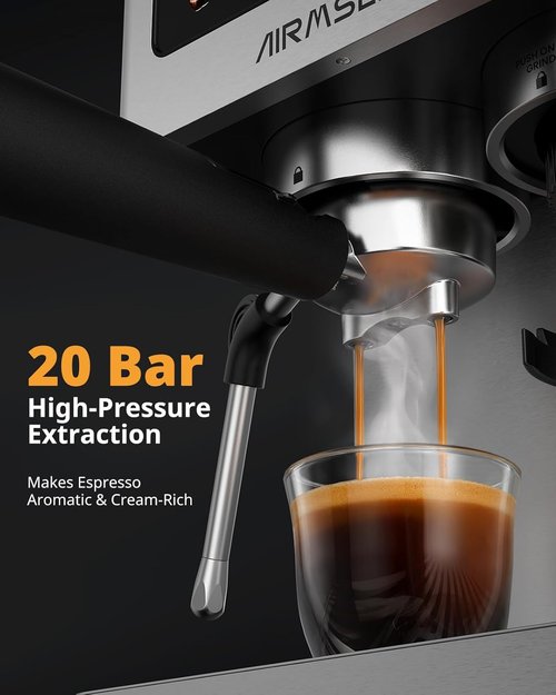 AIRMSEN Espresso Machine - 20 Bar Coffee Maker with Burr Grinder & Milk Frother | Stainless Steel for Home Use