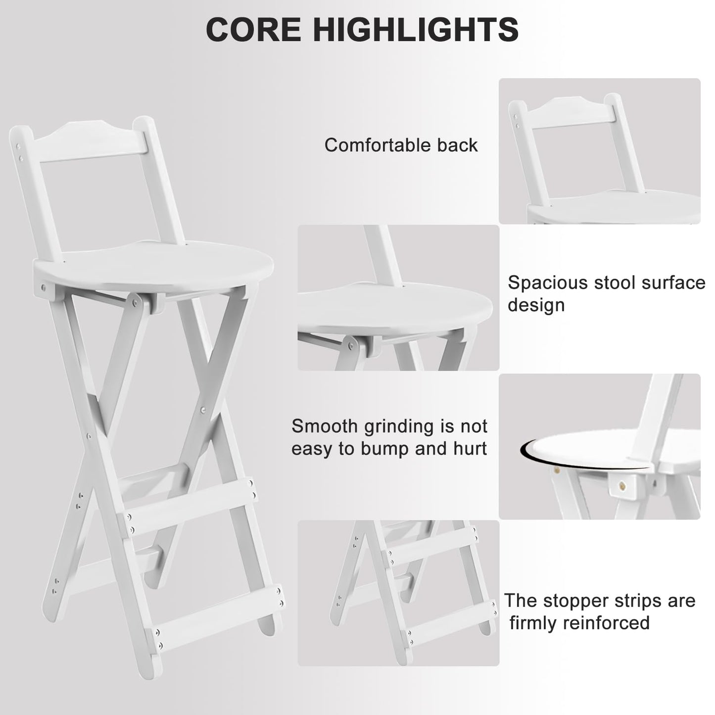 Yuxitia Folding Bar Stool Kitchen24 inch Folding Kitchen Counter Chair Portable Wooden Bar Stool Outdoor Shop Kitchen Restaurant Coffee Stool 1 (White)