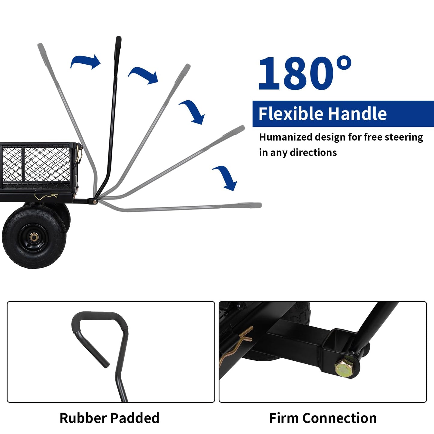 BILT HARD Heavy Duty 880 Lbs Capacity Mesh Steel Garden Cart, 4 Cu.Ft Heavy Duty Garden Cart with 180° Rotating Handle, Removable Sides, All Terrain Wheels, Capacity Utility Steel Wagons for Yard