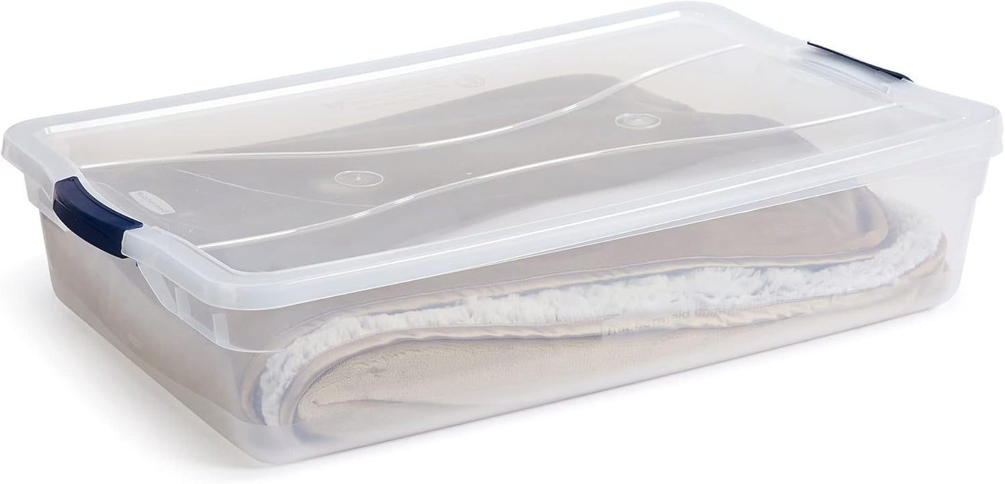 Rubbermaid Cleverstore 42 Quart Stackable Storage Bins - Clear Plastic with Lids | 4 Pack for Garage & Closet