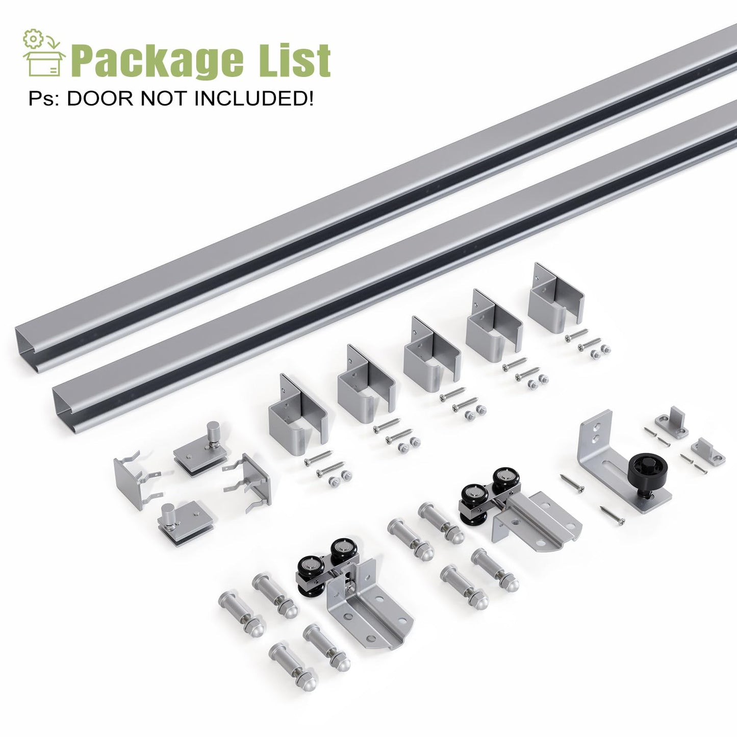 Easelife 8FT Exterior Sliding Barn Door Hardware Kit, Box Rail Track, 450lb Capacity, Sliver Weather-Resistant Steel, Wall Mount System for Outdoor Use, Fit Single 48in Door