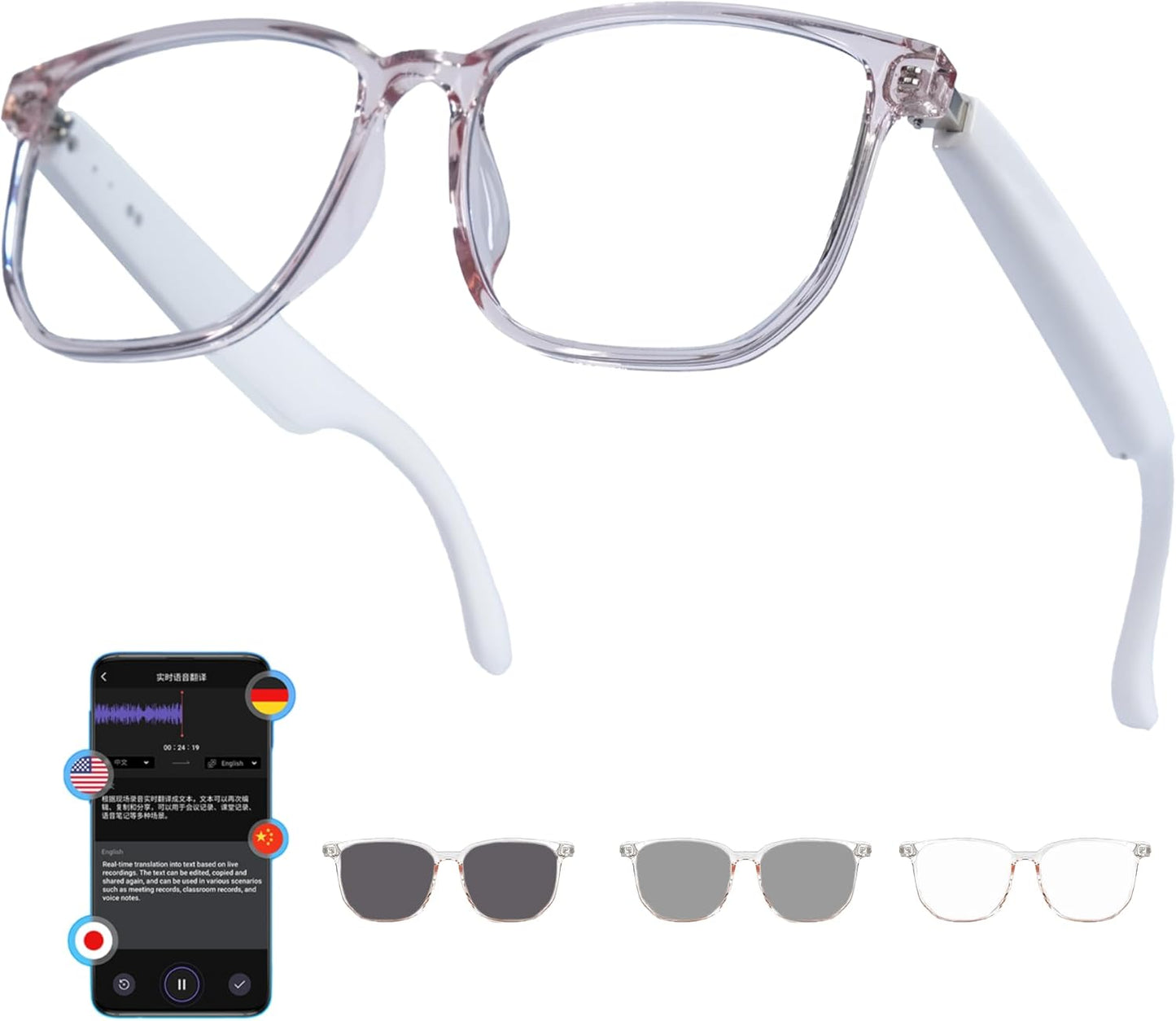 MNVOEQ IP65 Smart Bluetooth Glasses, AI Voice Translation Eyewear with Integrated Speakers and Microphone, Hands-Free
