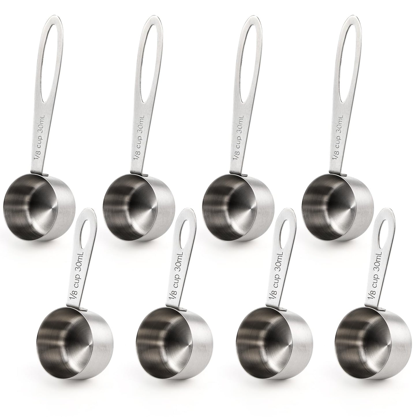 Hedume Set of 8 Coffee Scoop, Stainless Steel Coffee Measuring Scoops 1/8 Cup, Including 4 Pack Short Handled and 4 Pack Long Handle Coffee Scoops for Coffee, Tea, Sugar and Milk, 30 ml