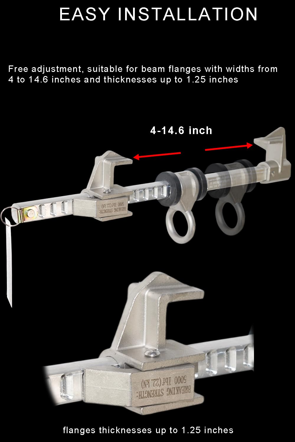 Bucamao Aluminum Horizontal Beam Anchor, Fits 4 to 14.6 Inch, Sliding Beam Anchor Easy Installation | OSHA and ANSI Compliant