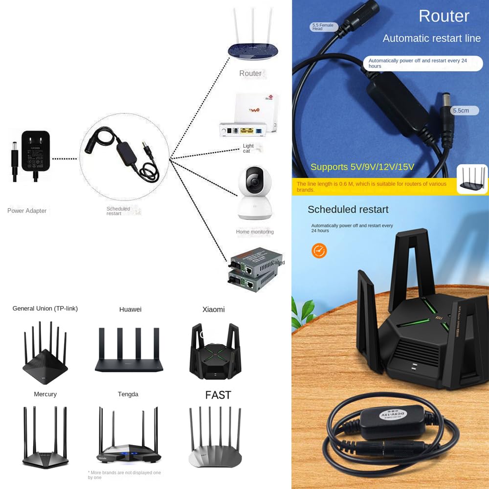 ThtRht 2 Pack 5.5mm 2.1mm Reset 24 Programmed Router Rebooter DC Cable with x Plug Wi-Fi Device Hrs Auto Reboot Refresh