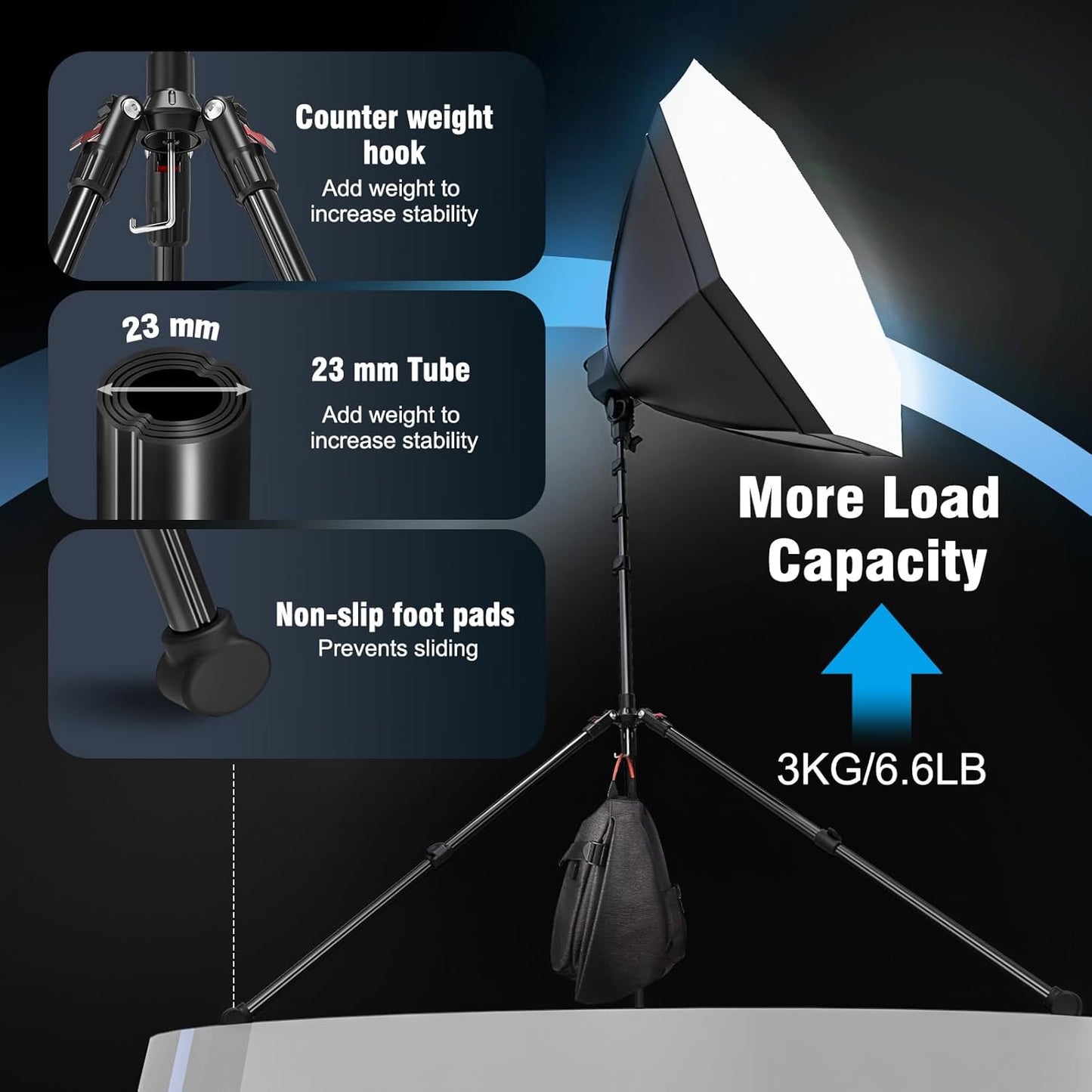 JUBOR 17.776.8" 1/4" 6.6lb, Photography Light Stand, Adjustable Aluminum Tripod Light Stands with Thread, Max Load
