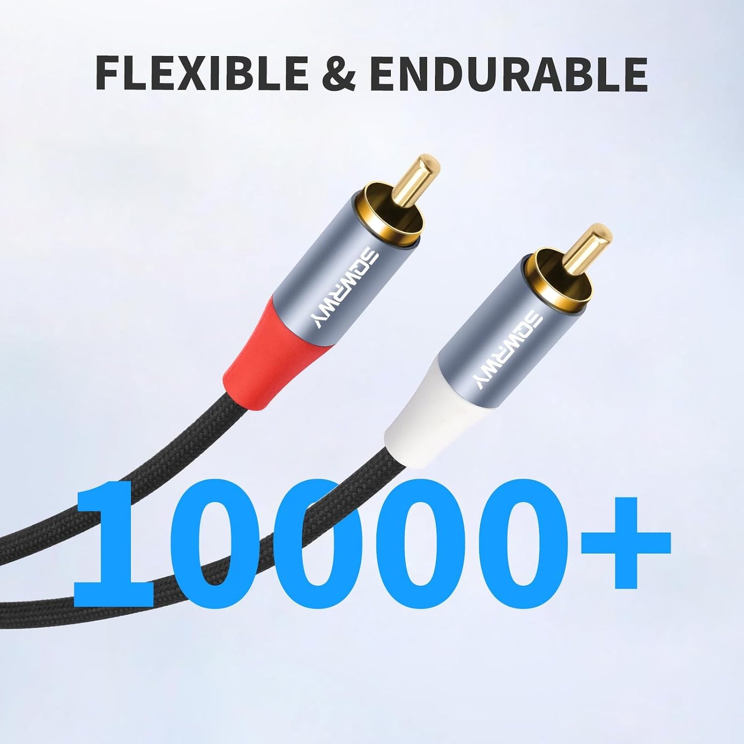 10FT 2RCA 2RCA 2-Pack RCA Cables, to Audio Cable with Gold-Plated Connectors, Dual Shielded Against Noise (Hum), Nylon