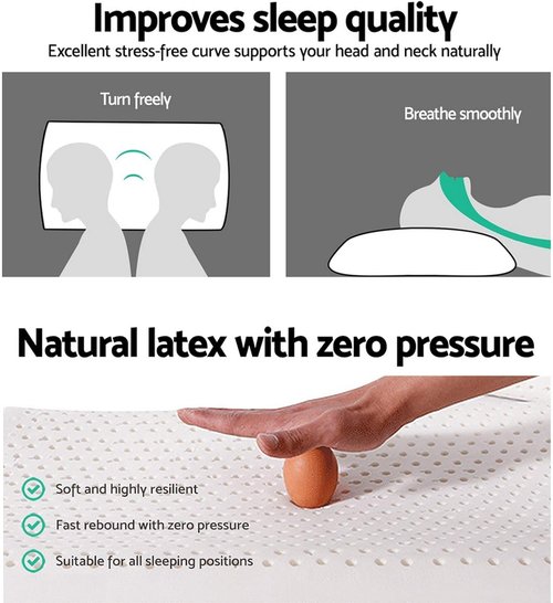 Gatnlair Latex Pillow, 100% Talalay Natural Latex Pillow, Soft Sleeping Bed Pillows with Cotton Cover, Queen Size, Perfect for Side/Back Pain, Stomach, Neck, Stress Relief (Queen (Medium))