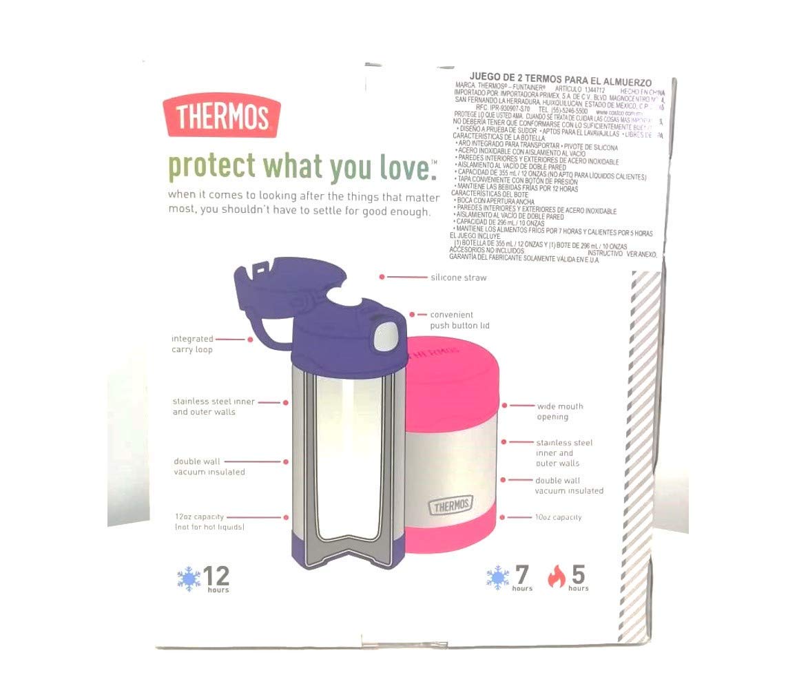 Thermos FUNtainer Lunch Set Bottle and Food Jar for Kids BPA Free Dishwasher Safe, 2 PC (Blue, 2 PC Set)