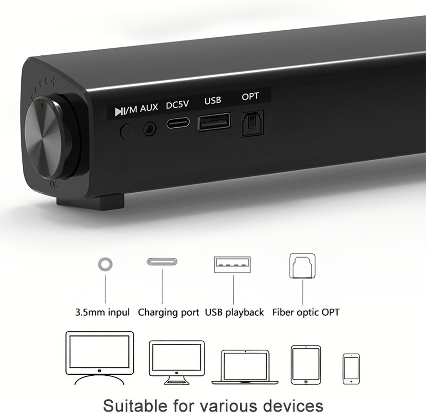BenqBot 5.0 30W Portable Soundbar for TV/PC, Outdoor/Indoor Wired & Wireless Bluetooth Speaker with Remote Control
