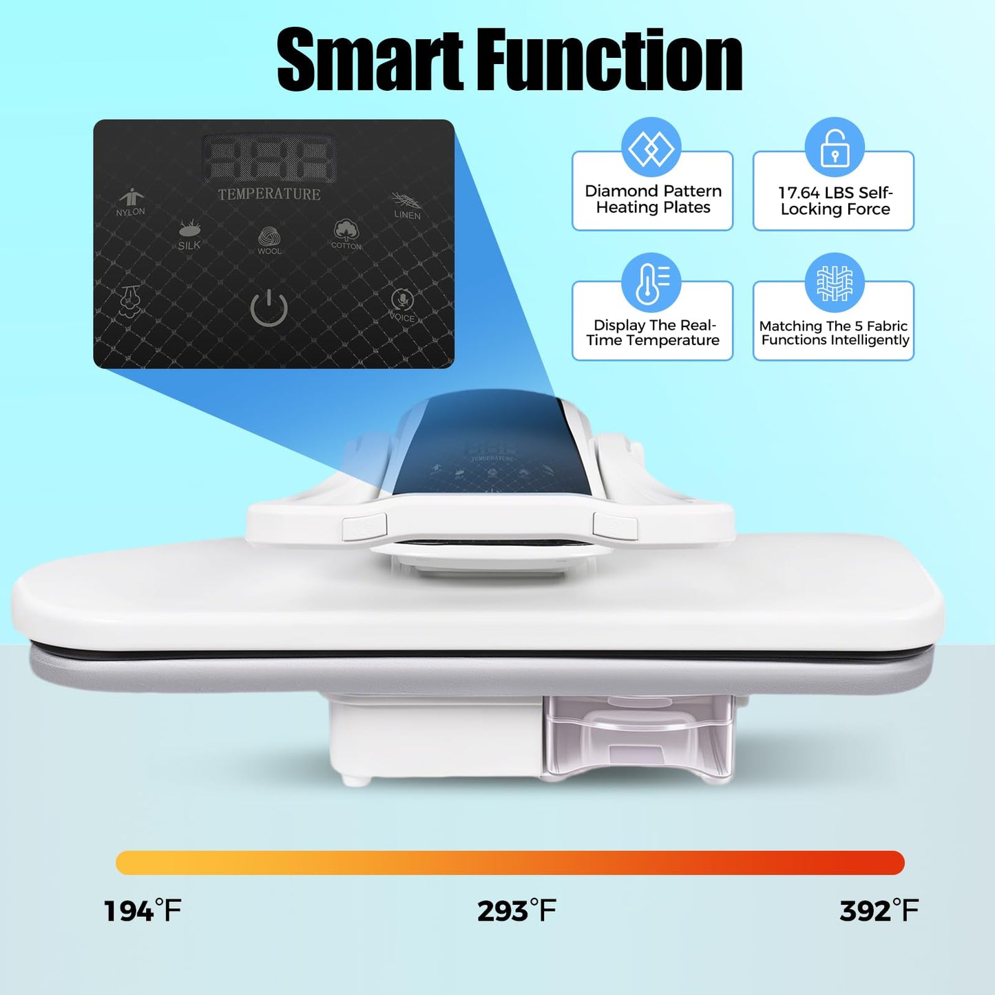 8810D Intelligent Steam Press Steamers, 1600W Professional Steamer, 5 Mode 194-392 ℉ Temperature Touch Screen Tabletop ‎Built-in Dual-control Semiconductor Chip AI Voice Reminder Garment Steamers