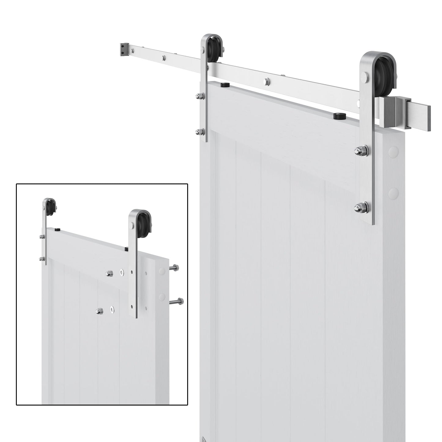COSHOMER 42in x 84in White Sliding Barn Door with 7ft Brushed Nickel Hardware Kit & Handle, Pre-Drilled Holes Easy Assembly -Solid Barn Door Slab Covered with Water-Proof PVC Surface, H-Frame