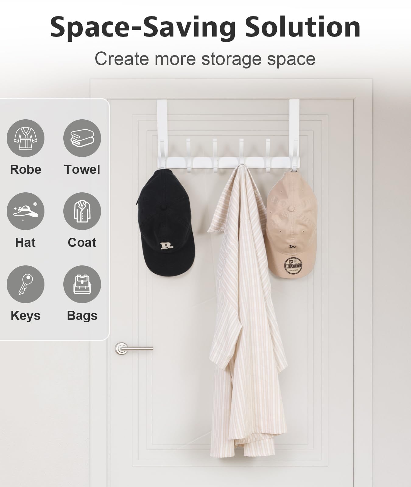 Optish Over The Door Hooks, Door Hanger Hooks for Hanging, Over The Doors Towel Racks for Bathroom, Coat Rack Dorm Essentials (1Pack, White, Fit 1-3/4" Doors)