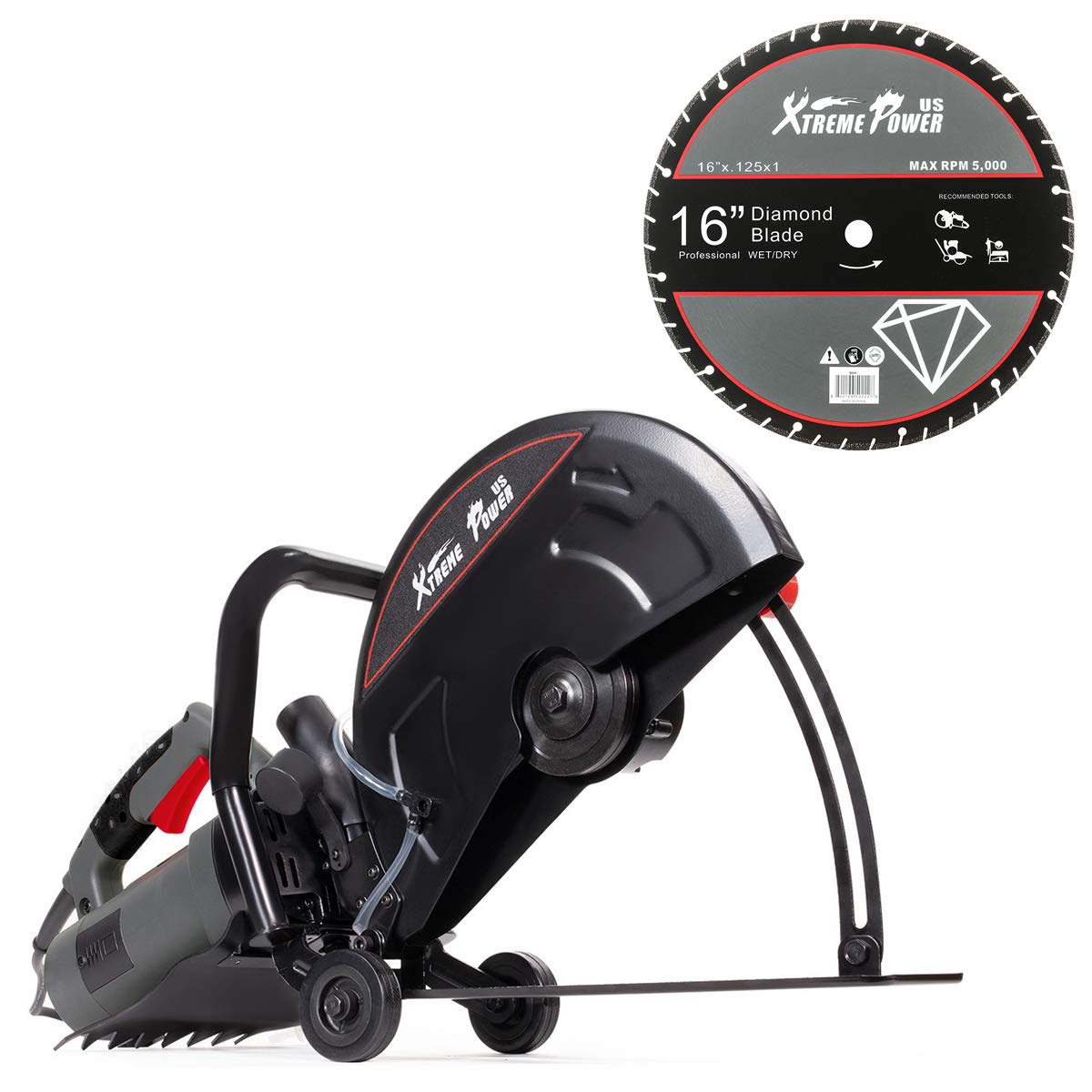 XtremepowerUS 3200W Electric 16" Concrete Cut Off Saw Wet/Dry Circular Saw Disc Cutter Guide Roller Masonry Brick Build-In Water Line with Blade