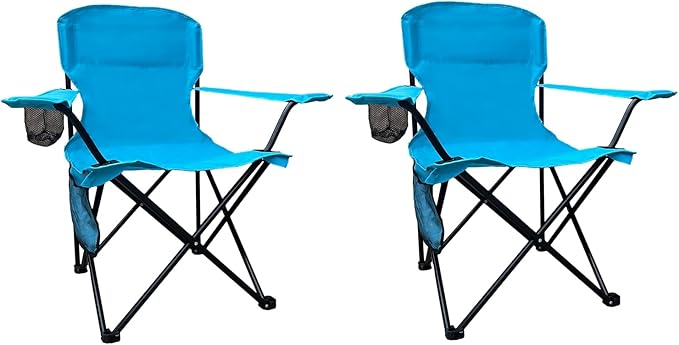 Folding Camping Chair, 225lb Capacity, Includes Cup Holder & Side Storage Bag, 5.5lbs Portable for Beach, Camping, Sport,2PCS Blue