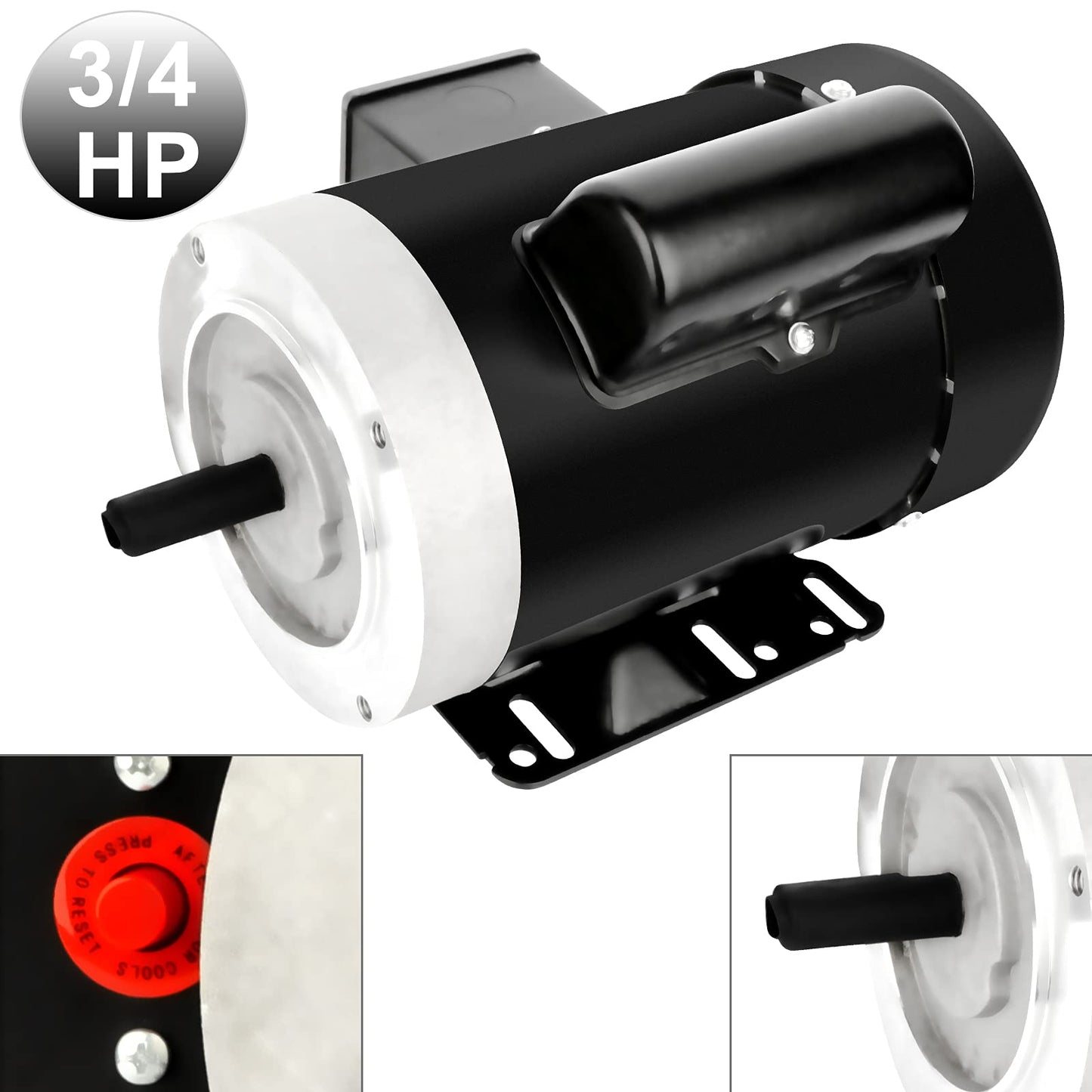 3/4HP Electric Motor 1725RPM General Purpose Single Phase Motor 115V/230V 56C Frame 5/8" Shaft Diameter Rolled Steel Shell 60HZ TEFC