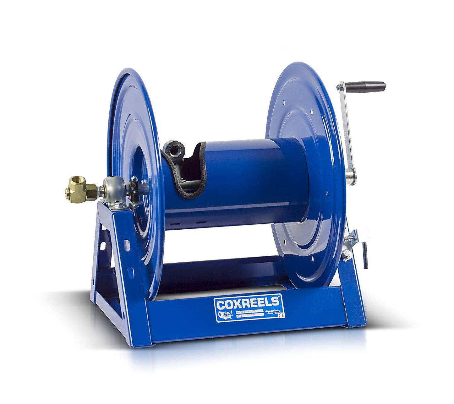 Coxreels 1125-6-100 Hand Crank Steel Hose Reel, 1125 Series – 1" x 100', 3,000 PSI - Heavy Duty All Welded Steel A Frame – Adjustable Tension Break – Made in The USA, Blue