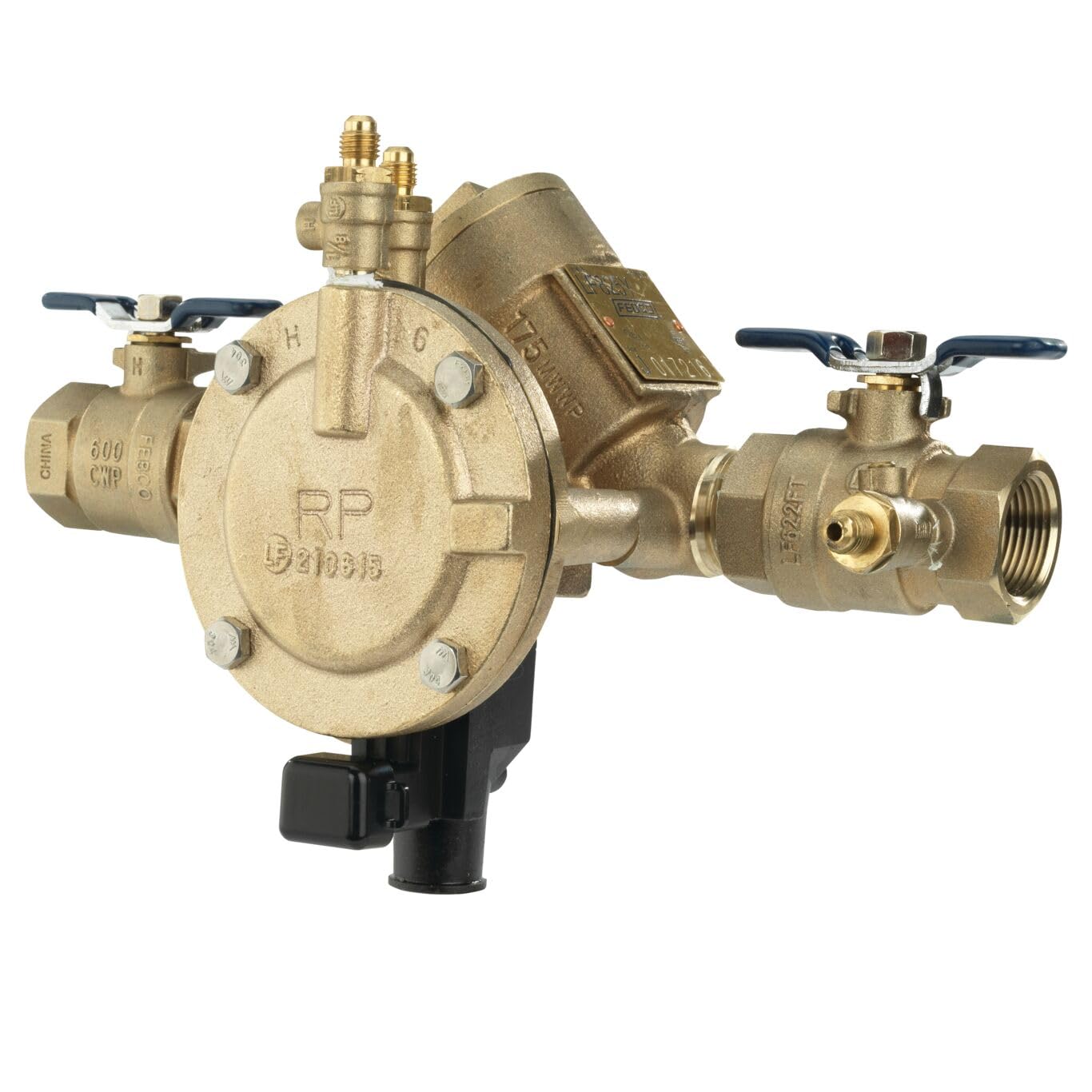Febco 825Y Series 1" Bronze Reduced Pressure Zone Backflow Preventer Assembly, Quarter Turn Shutoff, NPT End Connections, Y Pattern, Flood Sensor with SentryPlus Alert Technology for Relief Valve
