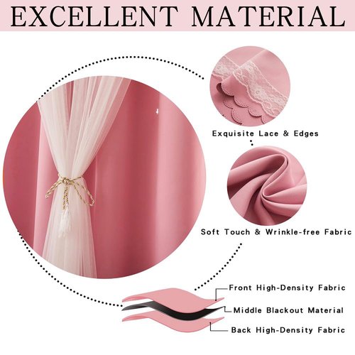 Ftinala Pink Blackout Curtains for Girls Bedroom Cute - Aesthetic Star Cutout Double Layer with Sheer Overlay, 63 Inch Length 1 Panel Baby Nursery Curtains Kids Room Decor Drapes