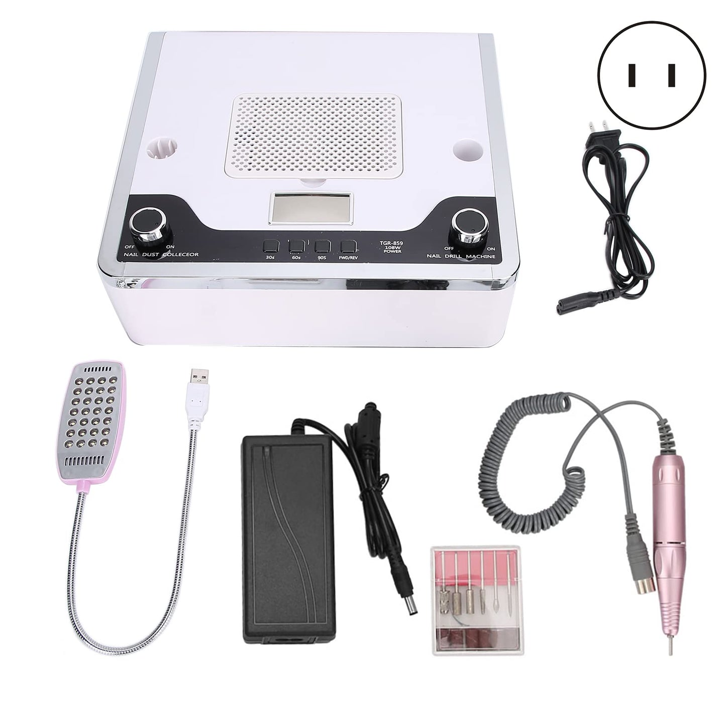 Nail Drill with Curing Lamp, Nail Dust Collector, LED Light, Grinding Machine - 108W 4-In-1 Nail Art Kit for Efficient Nail Polishing and Dust Removal (US Plug)