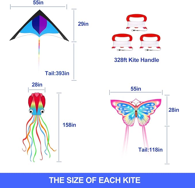 Kites for Kids & Adults, Beach Kites Set for Beginners, Easy to Fly Large Kites Pack for Boys and Girls, Kite String Included, Perfect for Outdoor Activities