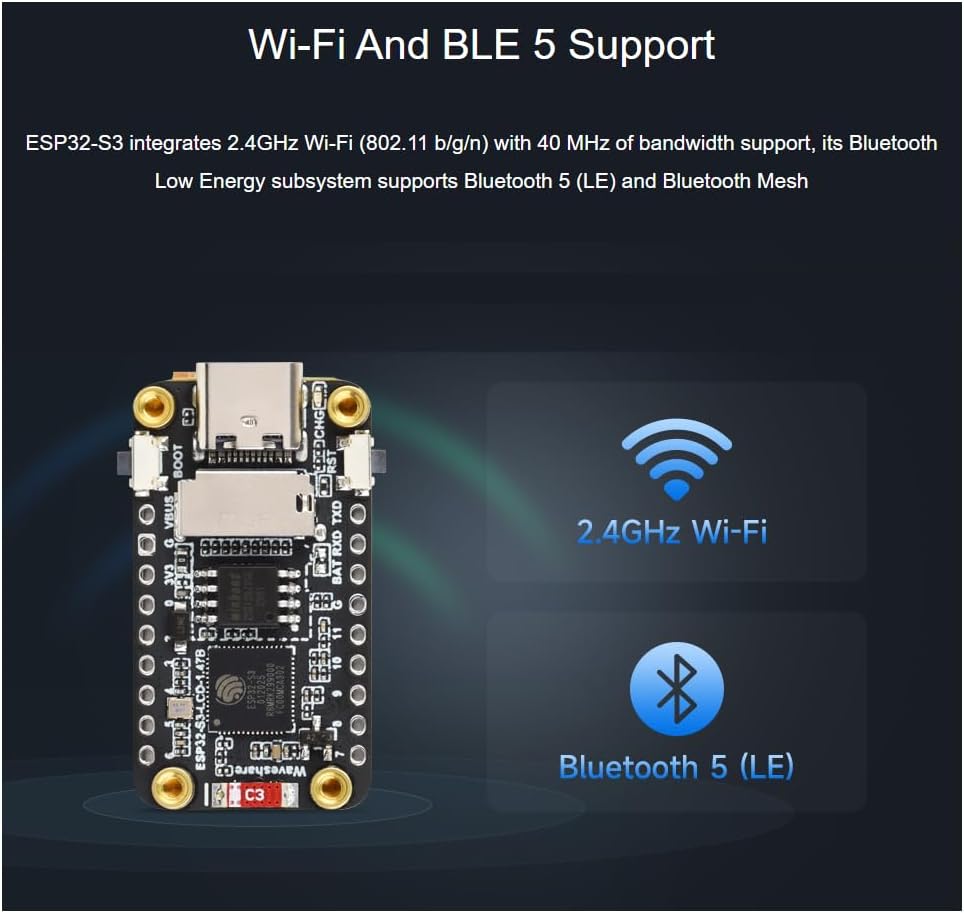 waveshare ESP32-S3 1.47inch 172320 262K 2.4GHz 5 LCD Display Development Board Type B with pre-soldered Header