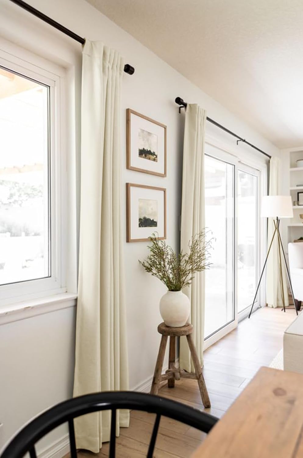 Skiennix 100% Blackout Linen Curtains - Thermal Insulated Drapes for Bedroom | 50" W x 84" L, Light Cream