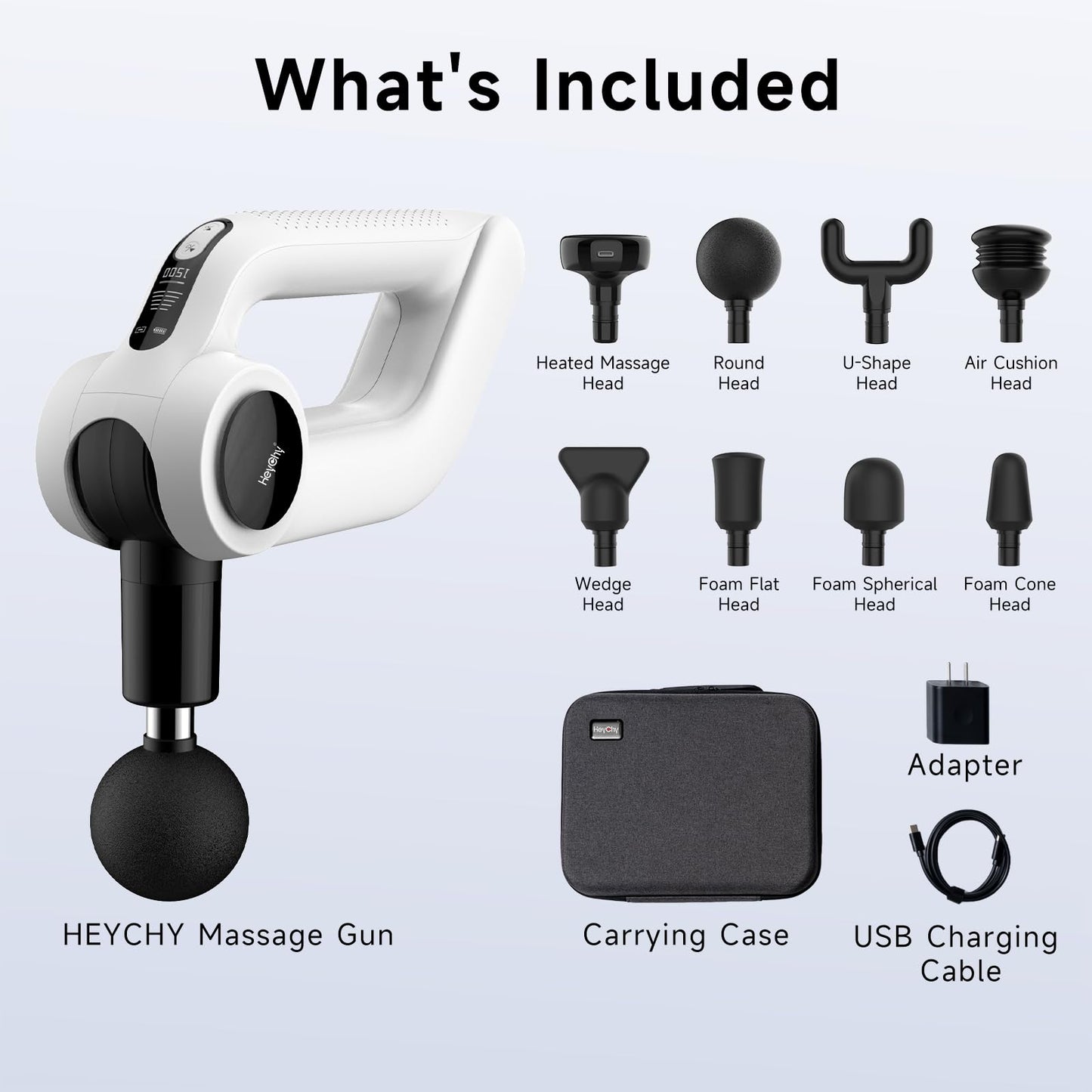 Massage Gun with Heat - Deep Tissue Percussion Massager for Pain Relief, 12mm Amplitude, 5 Speeds & 8 Attachments, Ideal for Muscle Recovery, Back Shoulder Leg - Gift for Athletes, Men, Women, White