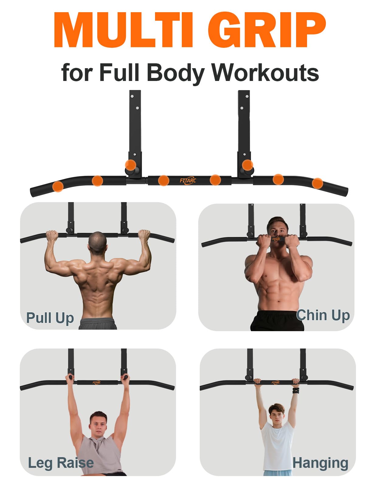 Fitarc Joist Mount Pull Up Bar, Chin Up Bar Ceiling Mount, Heavy Duty Home Gym Workout Equipment, Upper Body Trainer, 42 in Wide -Patent Pending