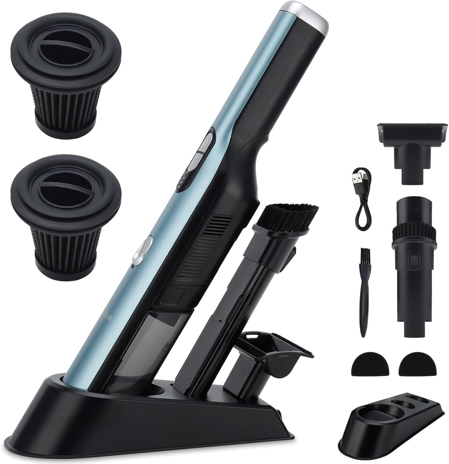 Skiennix Handheld Cordless Vacuum Cleaner - 18KPa Suction Power, Quick-Charge & LED Headlight, Blue