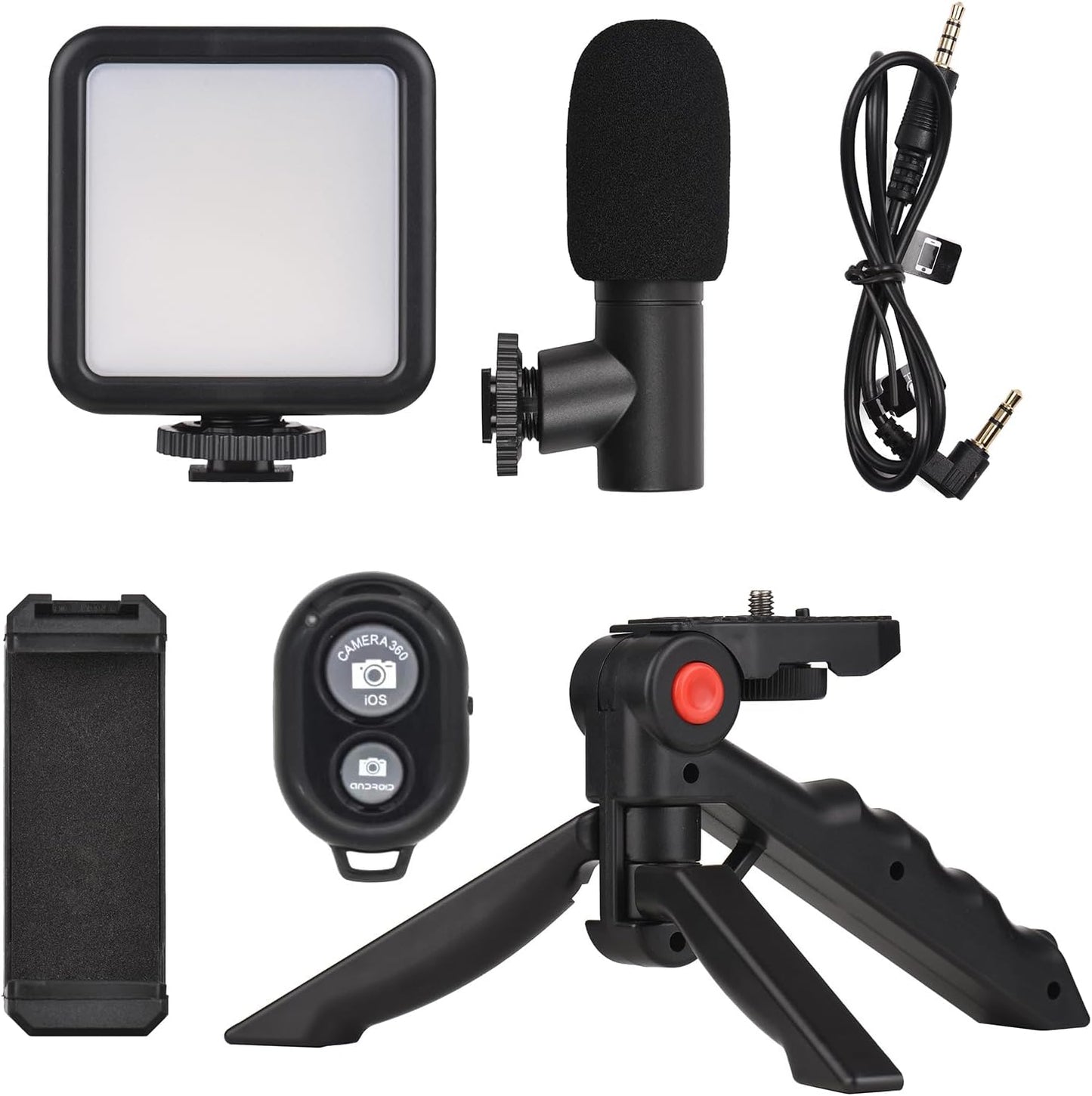 Andoer Smartphone Vlog Kit Mini LED Video Light + Cardioid Microphone + Extendable Phone Clip + Tripod with Adjustable