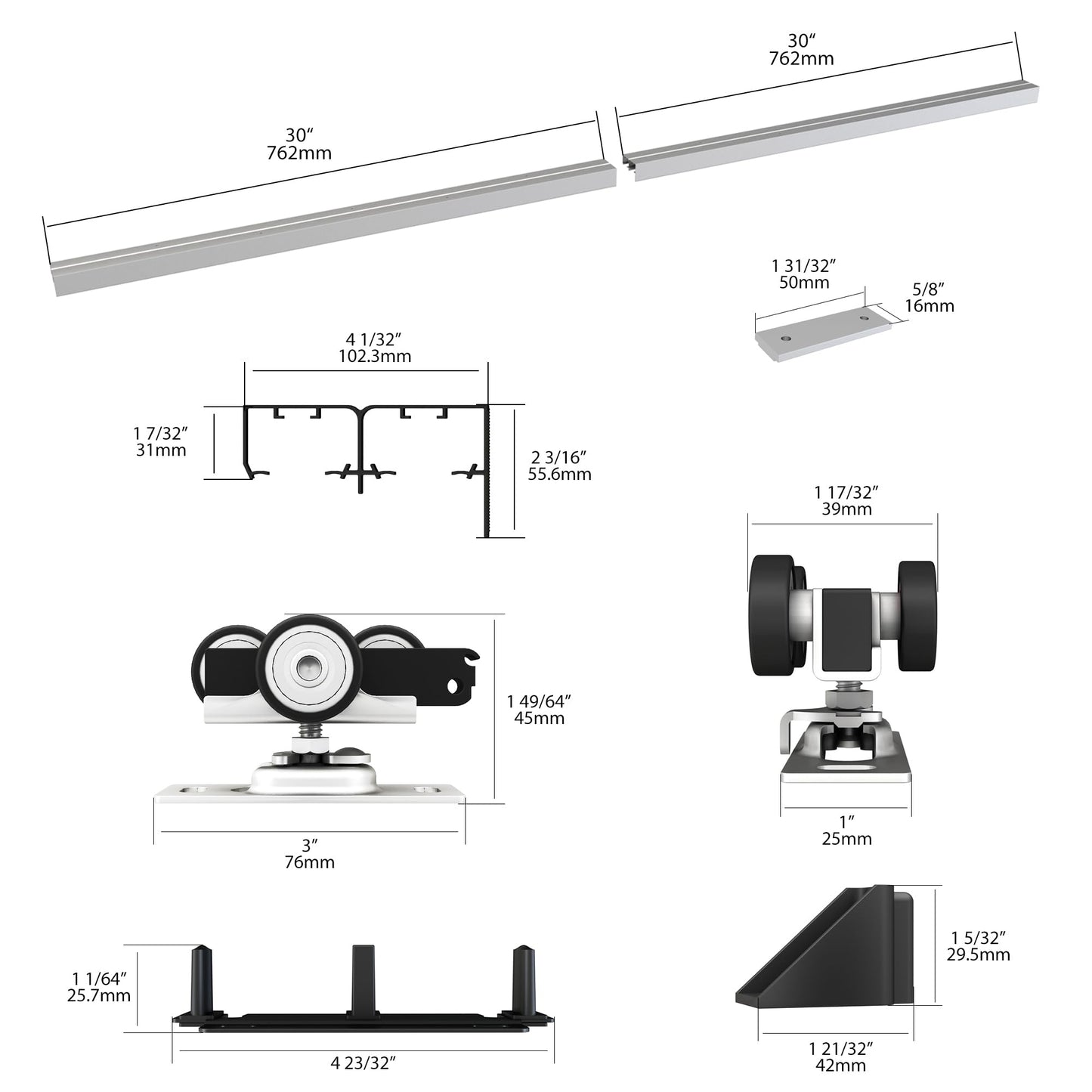 Sdstone Heavy Duty Bypass Door Hardware 60"/5FT,Aluminum Sliding Closet Door Track Hardware for Cabinet Closet, Pocket Door Track Rail Set, Smoothly and Quietly