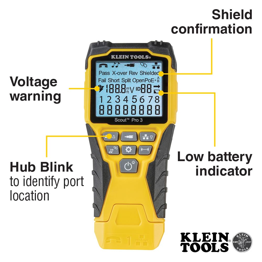 Klein Tools VDV501-851 Cable Tester Kit with Scout Pro 3 for Ethernet / Data, Coax / Video and Phone Cables, 5 Locator Remotes
