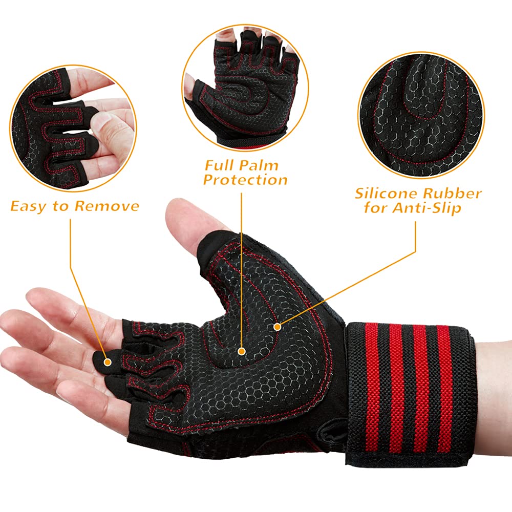Zyxformis Workout Gloves for Men and Women, Breathable Lightweight Weight Lifting Gloves with Wrist Wrap Support, Excellent Grip Full Palm Protection for Weightlifting Fitness Training Climbing Gym