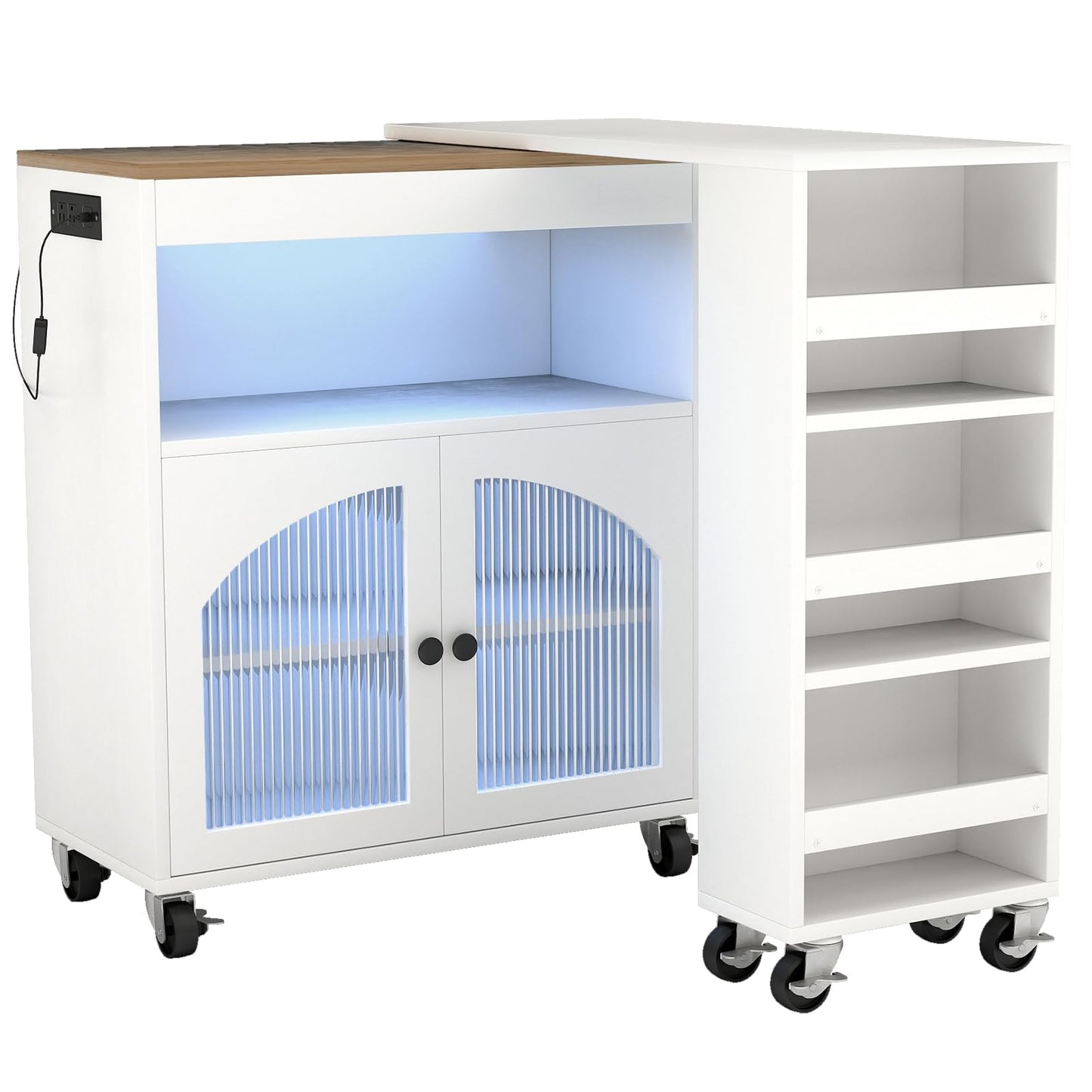 AraSyleon 41'' Kitchen Island with Storage - Versatile Storage Cart & Rolling Island Table on Wheels for Dining Room, Kitchen Use (White)