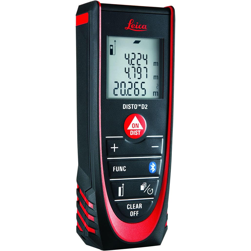 Leica DISTO D2 New 100m/330ft Metric Imperial Laser Distance Measure with Bluetooth 4.0 - Black/Red