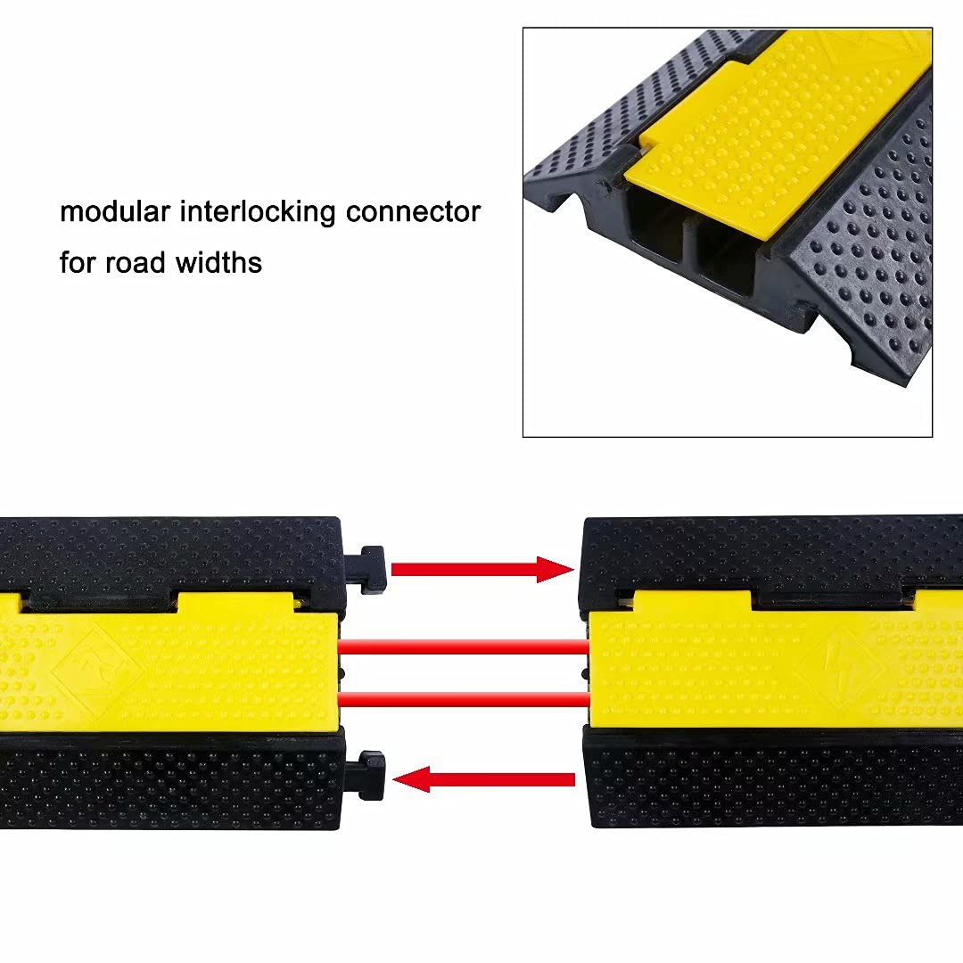 YONSHENG Rubber Cable Ramp Cord Cover Cable Protector Ramps Wire Hose Protective 2 Channel 22000Lbs Load Capacity Traffic Speed Bump for Asphalt Concrete Gravel Driveway Indoor Outdoor, 4 Pack