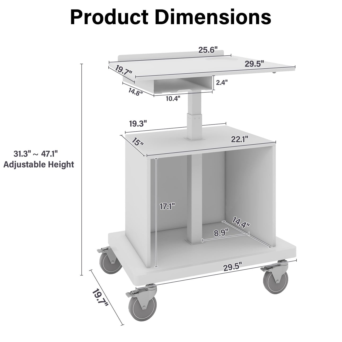 Natwind Mobile Workstation, Rolling Laptop Cart with Large Surface & Pneumatic Height Adjustable Design, for Medical Hospital Clinics, Office Presentation, Teachers Podium, with Drawer & Open Cabinet