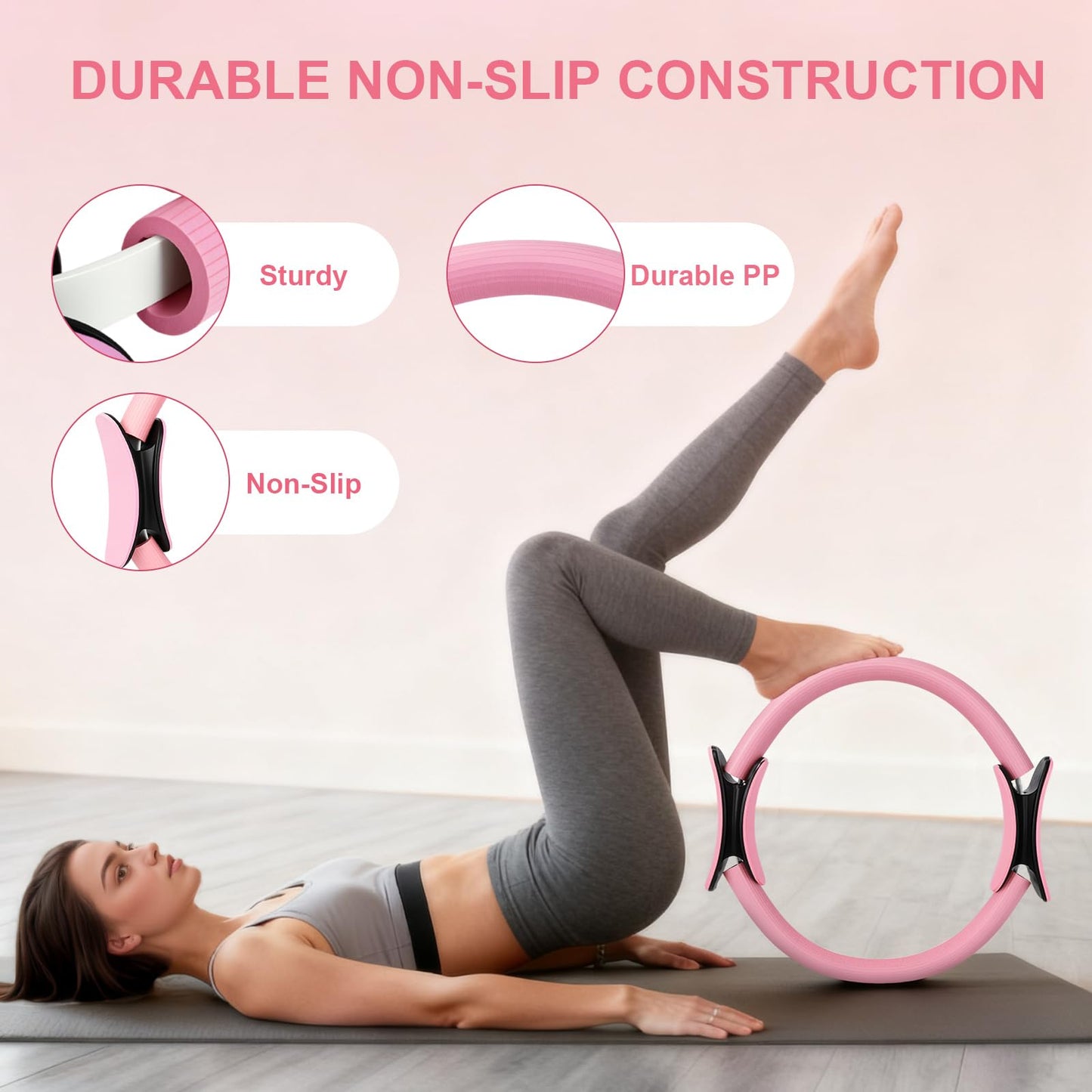 BYYNNE Home Pilates Kit for Women - 14 Pcs Pilates Equipment Set with P-ilates Ring and Ball, 5 Resistance Bands Etc Accessories for Beginners Home Workouts - Includes Workout Guide (Pink)