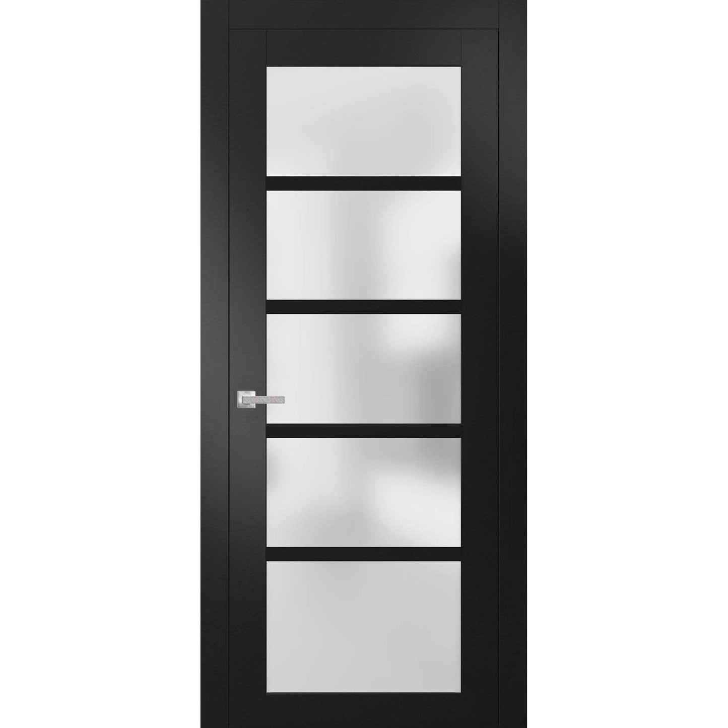 Sartodoors Quadro 4002 | 36 x 84 | Black Matte Interior Single Swing Door with Frosted Glass | Solid MDF Door in Modern French Style | Hardware Included