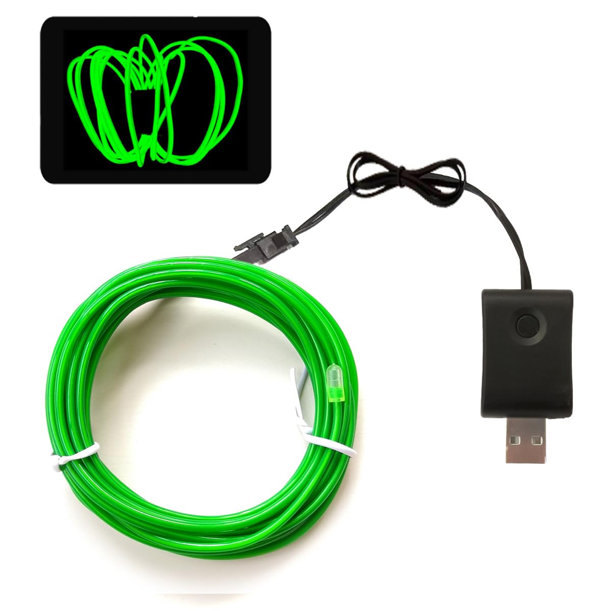 MaxLax EL Wire Neon Light Strip, 5M/16.4FT, Green, Cuttable, USB 5V Adapter, Model CXD el wire 001