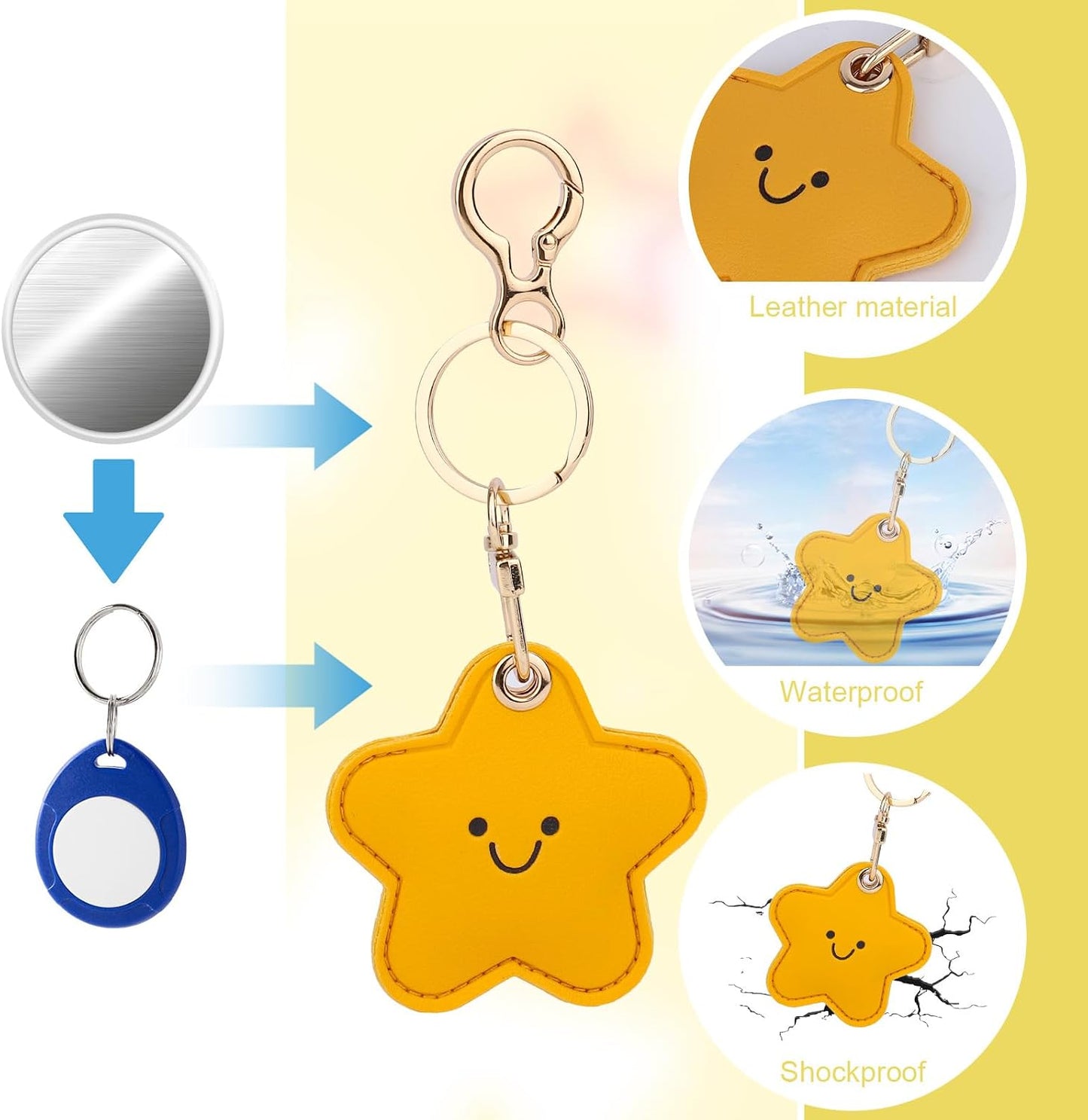 lasuroa Backpack Cute Star Leather Keychain Holder, Waterproof Anti-Scratch Hidden GPS Tracker Case Cover Key chain