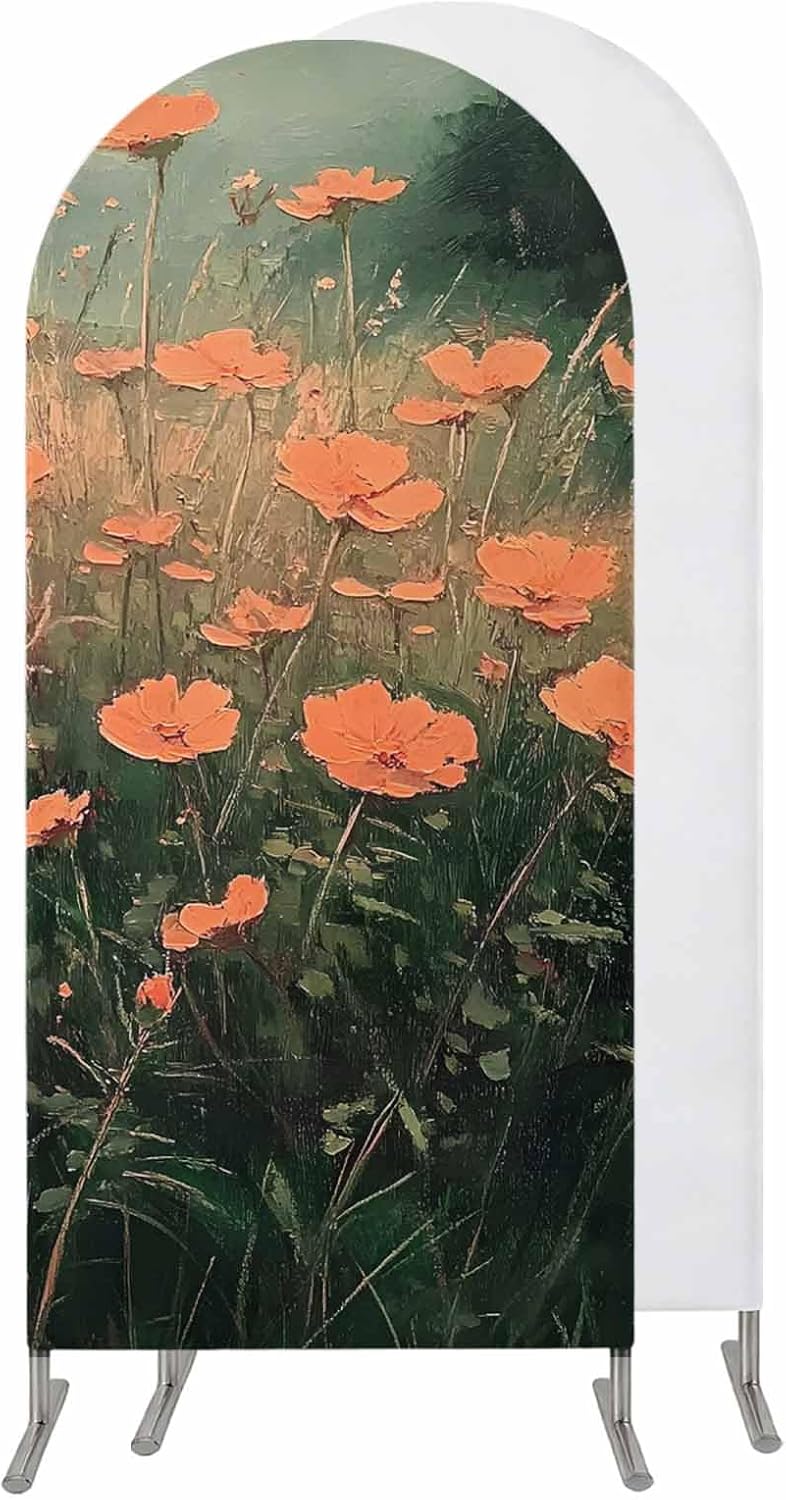 Jnbasdffb 6.6 Red Spring Floral Wedding Arch Cover, Stretchy Spandex Arch Backdrop Stand Covers FT, Modern Oil Painting