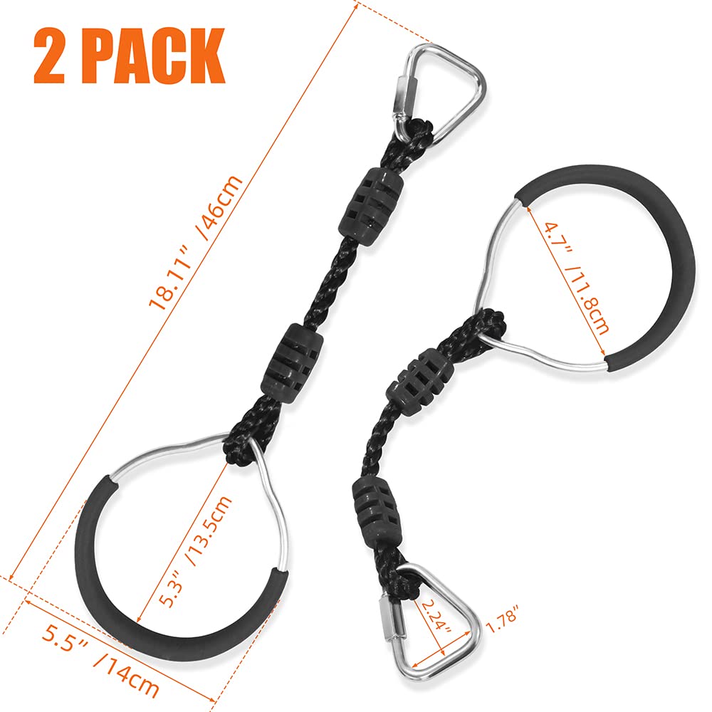 Hanging Ninja Gymnastic Ring Swing Monkey Bar Climbing Bar Jungle Fist For Outdoor Indoor Backyard Activities, 2 Pack Black Obstacle Course Rings Workout Playground Training Equipment Trapeze Play Set