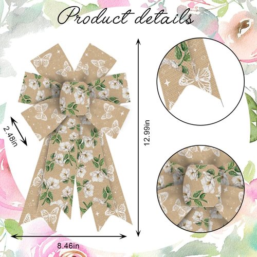 Hying Fall Flowers Wreath Bows - Natural Burlap Butterfly Decor for Thanksgiving | 2 Pieces