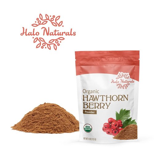 Halo Naturals Organic Hawthorn Berry Powder, 4 Ounces (Crataegus monogyna) USDA Certified | Resealable Pouch| Packaged in The USA