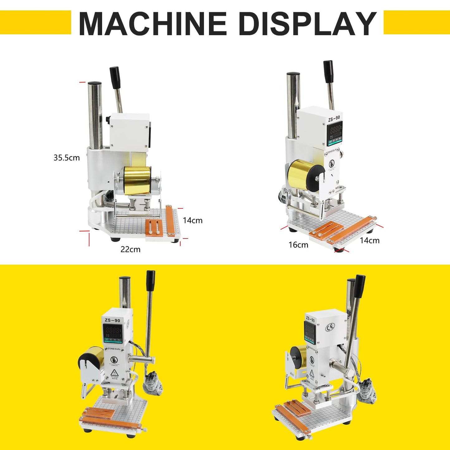 ZONEPACK 5x7cm Digital Embossing Machine Hot Foil Stamping Machine Manual Tipper Stamper for PVC Leather Pu and Paper Stamping with Paper Holder and Scale