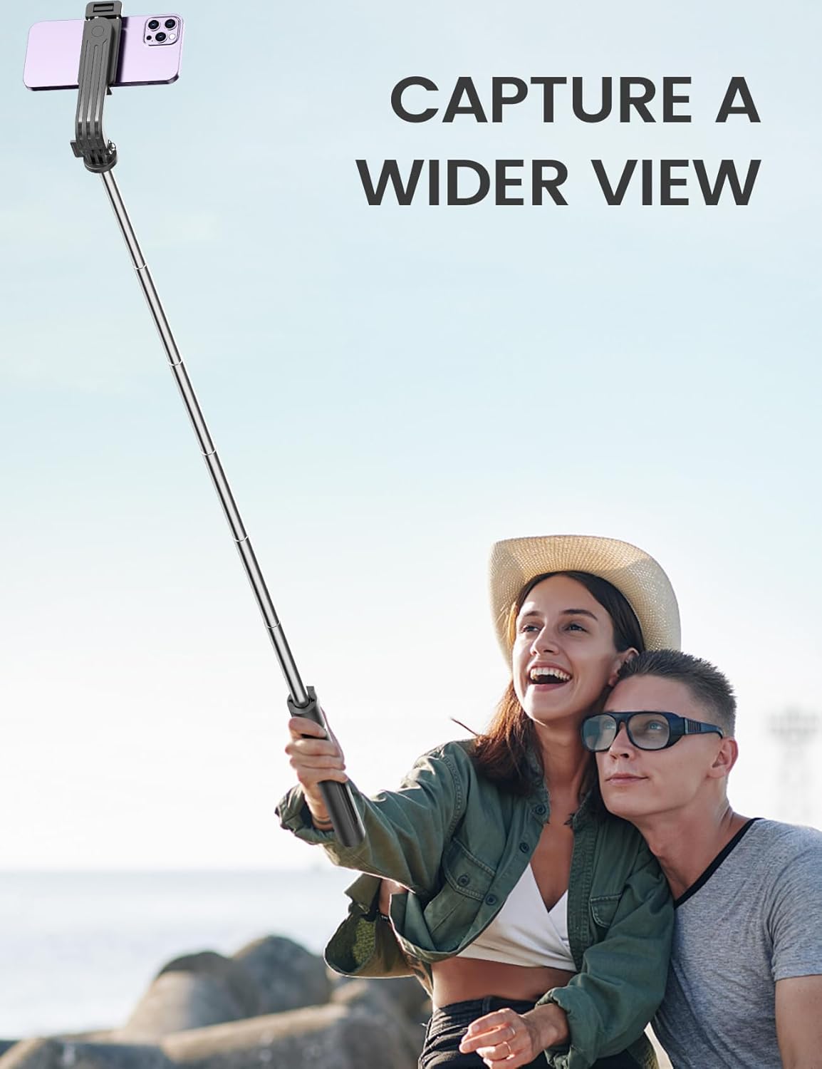 ANXRE 50" Selfie Stick Tripod with Fill Light and Stable Base, Extendable Phone Tripod with Detachable Wireless Remote