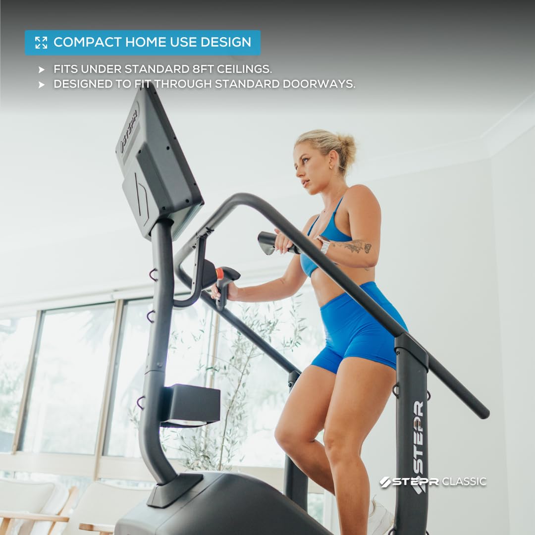 STEPR Classic Commercial Stair Climber Machine – Space-Saving Stairmaster for Home Gym, 8ft Ceiling Friendly, 140 SPM, LED Console & Strength Training Anchor Points